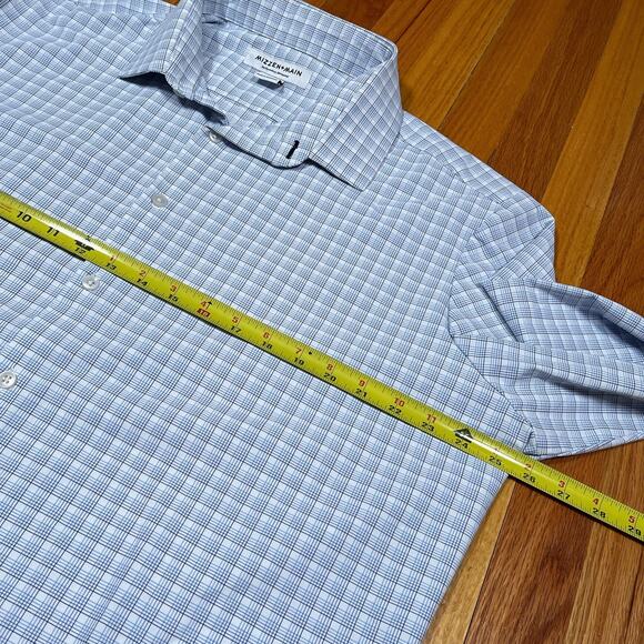 Mizzen+Main 2XL Trim White Blue Graph Check Dress Shirt Long Sleeve Button Up - Picture 6 of 9